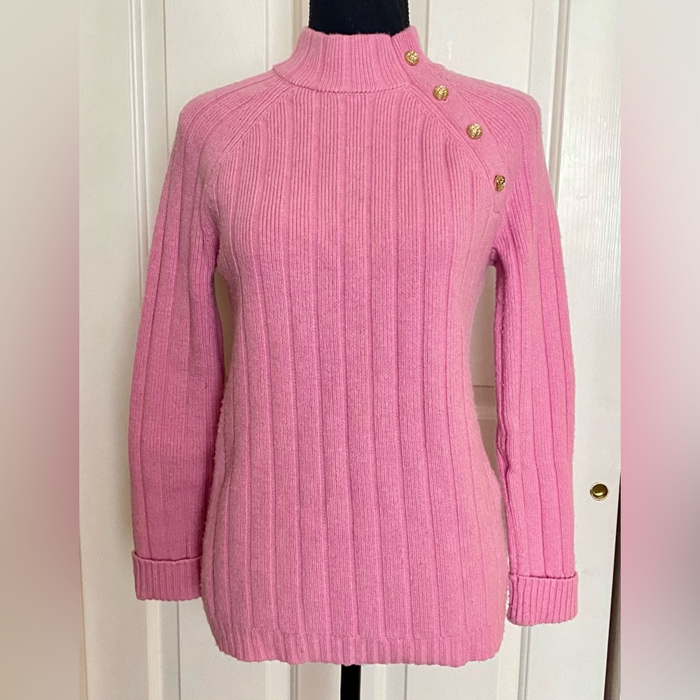 Talbots Pink Ribbed Button Mockneck Sweater - Picture 7 of 8